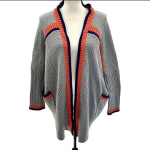 Umgee Plus Size XL/1X Gray Open Front Knit Cardigan with Colorblock Trim